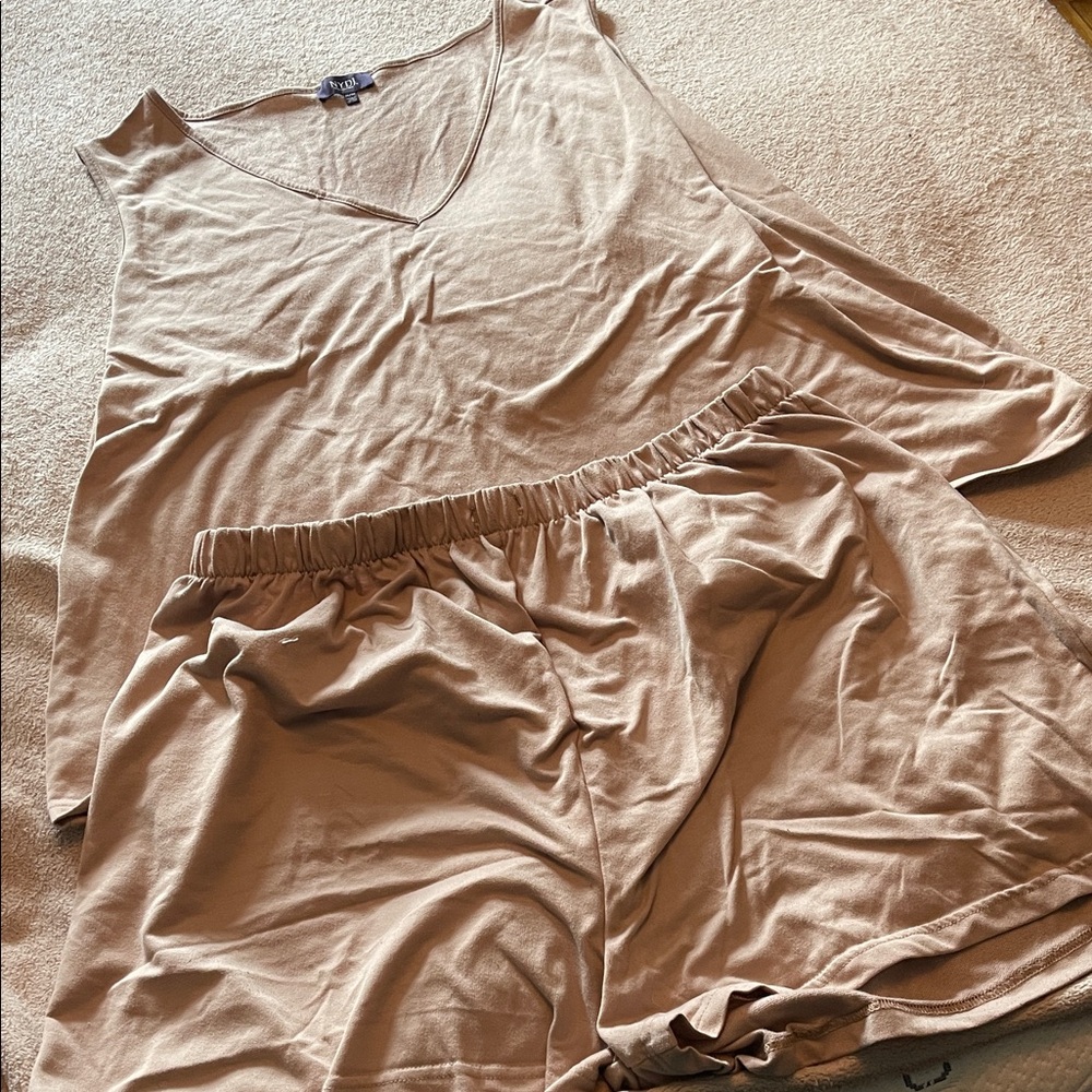 Tan Sleeveless Top and Shorts Set